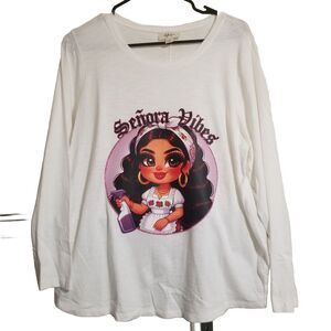 Style & Co Blouse Long Sleeve Size 0X White Upcycled Senora Vibes Hispanic NWOT